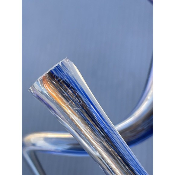 Art Glass Flower Blue Swirl Bud Vase Curled Stem Hand Blown Signed - Picture 6 of 8